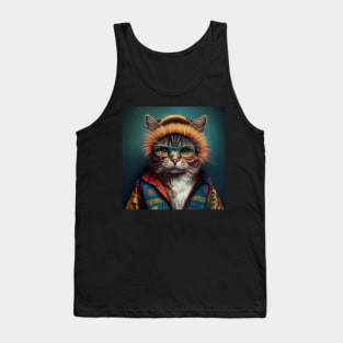 Cat wearing colorful jacket, hat and glasses Tank Top